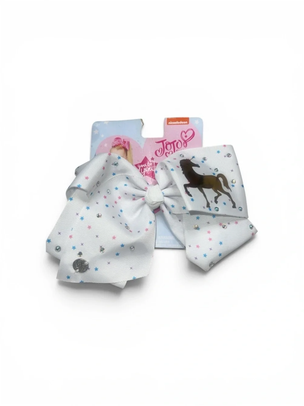 Nickelodeon White Star & Horse Print Hair Bow with Sparkle Accents